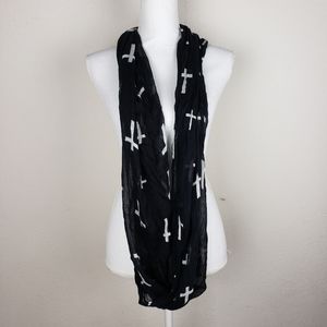 Black Infinity Scarf with White Crosses